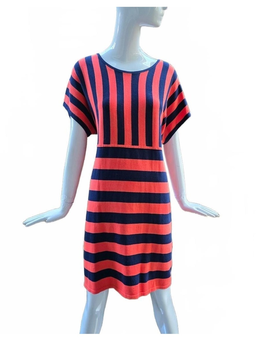 Trina Turk Verene Knit Dolman Dress Orange Navy Striped Low Scoop Back Size XL